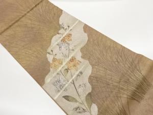 紗 引箔草葉に桔梗模様織出し袋帯